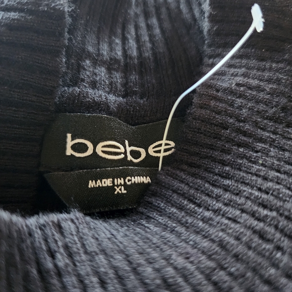 Bebe Long Sleeve Rhinestone Logo Fitted Sweater Size XL - Picture 7 of 10